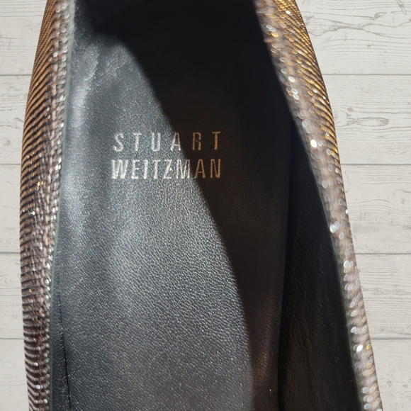 Stuart Weitzman Corkswoon Glitter Wedge Heels - Picture 8 of 11